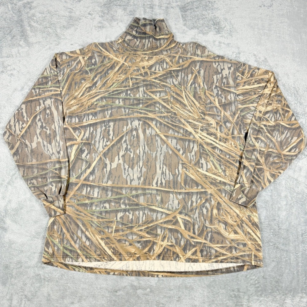 Vintage Jerzees Mens XL Turtleneck Long Sleeve Mossy Oak Camo Hunting Shirt